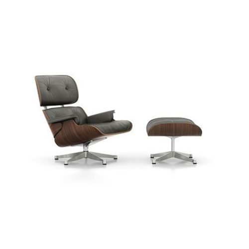 Vitra - Lounge Chair & Ottoman - Poli - Premium F Umbra - Noyer - Pigment Noir - Dimensions Nouvelles - 89 Cm - Gris