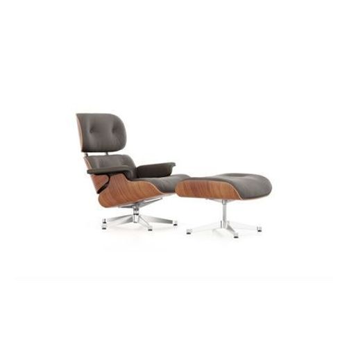 Vitra - Lounge Chair & Ottoman - Poli - Cuir Premium F Marron - Cerisier Américain - Dimensions Nouvelles - 89 Cm - Marron