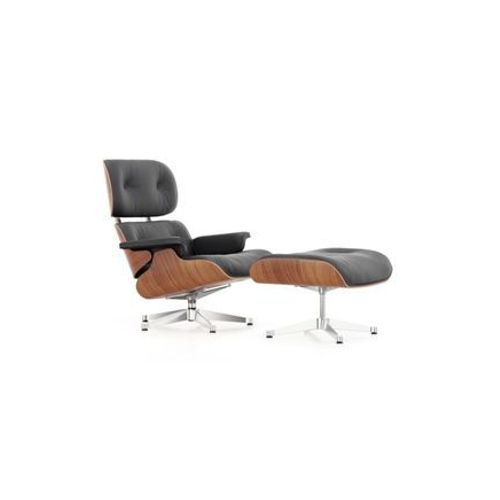 Vitra - Lounge Chair & Ottoman - Poli - Cuir Premium F Nero - Cerisier Américain - Dimensions Nouvelles - 89 Cm - Noir