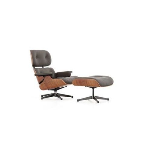 Vitra - Lounge Chair & Ottoman - Poli / Côtés Noirs - Cuir Premium F Marron - Cerisier Américain - Dimensions Nouvelles - 89 Cm - Marron