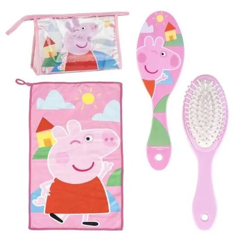Trousse de toilette enfant PEPPA PIG avec brosse à cheveux et serviette main - ensemble de voyage