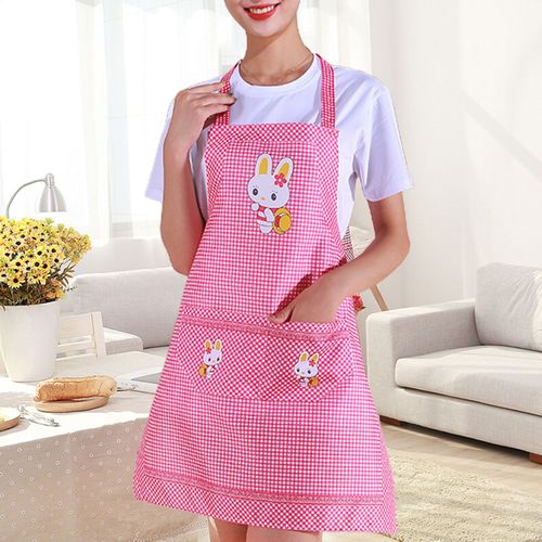 Tablier de cuisine sans manches, étanche, résistant à l'huile, confortable, réglable, outils de nettoyage de la maison, Double poche, lapin de dessin animé mignon, tablier pour femmes et adultes, fournitures ménagères-Rose