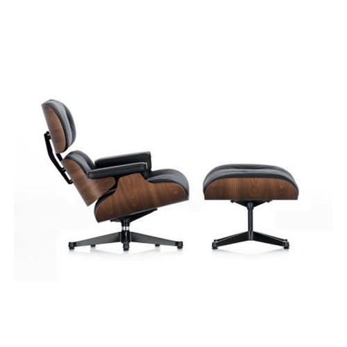Vitra - Lounge Chair & Ottoman - Poli / Côtés Noirs - Cuir Premium F Nero - Noyer - Pigment Noir - Dimensions Classiques - 84 Cm - Marron
