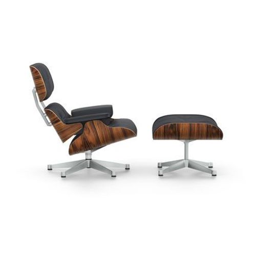 Vitra - Lounge Chair & Ottoman - Poli - Cuir Premium F Nero - Santos Palisander - Dimensions Classiques - 84 Cm - Marron