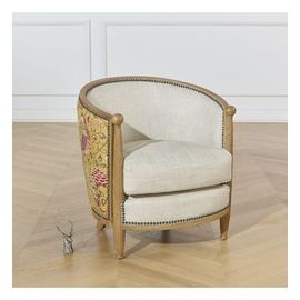 Robin Des Bois - Carole Art Deco - Fauteuil Style Shabby Chic En Chêne, Lin Coton Et Tissu Moutarde, 1 Place - Jaune