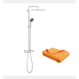 Grohe - Colonne de douche Grohe avec mitigeur thermostatique Vitalio start system 250 Cube + Microfibre Batinea 40x40 orange  - Rose
