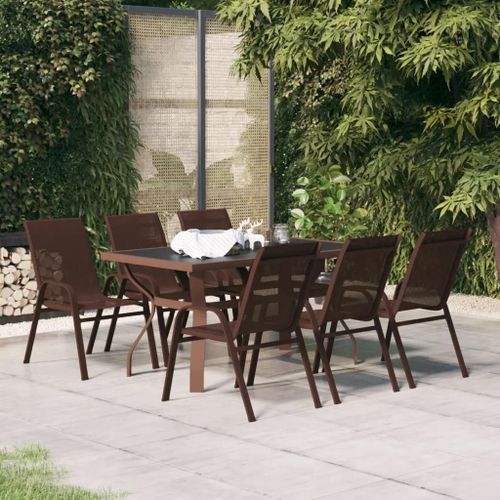 Prolenta Premium - Ensemble À Manger De Jardin 7 Pcs Marron Et Noir