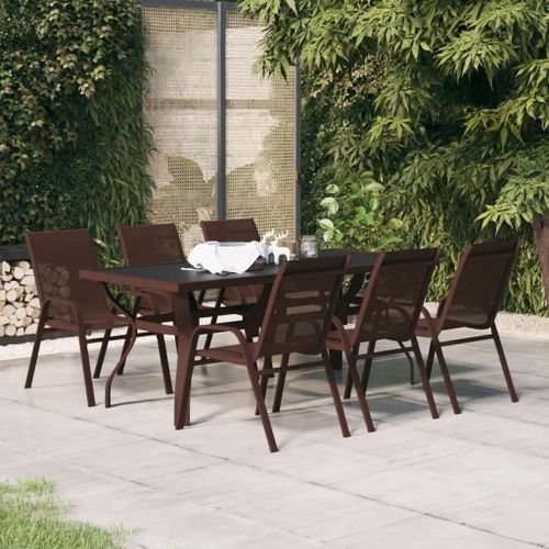 Prolenta Premium - Ensemble À Manger De Jardin 7 Pcs Marron Et Noir