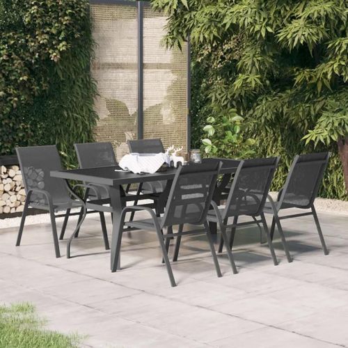Prolenta Premium - Ensemble À Manger De Jardin 7 Pcs Gris Et Noir