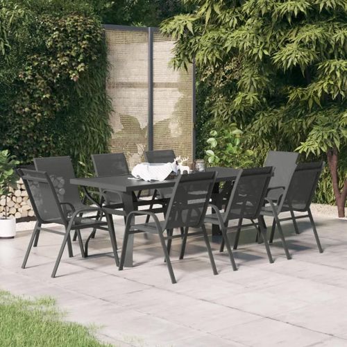Prolenta Premium - Ensemble À Manger De Jardin 9 Pcs Gris Et Noir