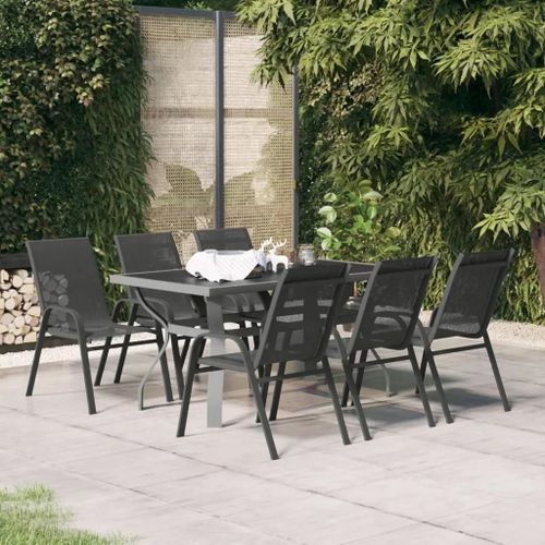 Prolenta Premium - Ensemble À Manger De Jardin 7 Pcs Gris Et Noir