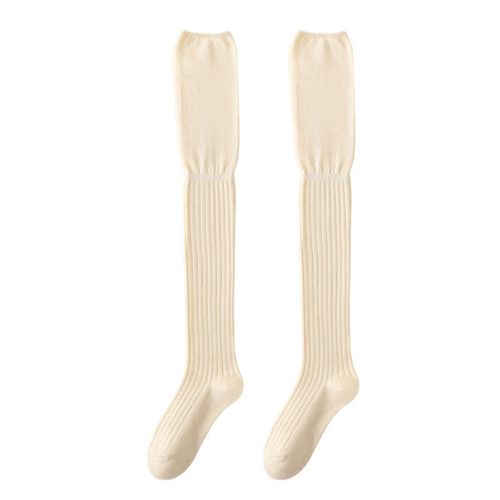 1 Paire De Chaussettes D'hiver Pour Femmes, Chaussettes En Peluche, Longueur De Cuisse, Antidérapantes, Couleur Unie, Bas Chauds Et Épais, Chaussettes Empilées Pour Diverses Occasions-Beige