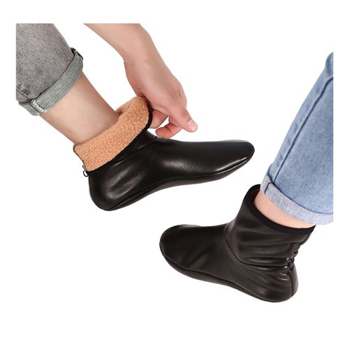 1 Paire De Chaussettes D'hiver Épaisses Doublées De Peluche, Surface En Simili Cuir Lisse, Imperméable, Garde Au Chaud, Anti-Salissure, Vêtements De Maison, Chaussettes Thermiques Ou De Sol-Pour Des Hommes