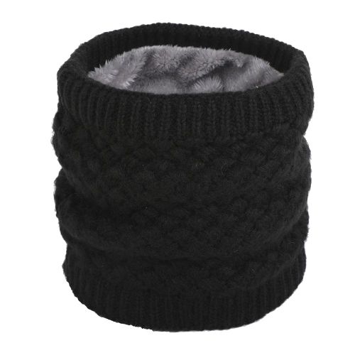 Foulard Tricoté En Polaire Épaisse Pour Homme Et Femme, Écharpe Chaude, Couleur Unie, Hiver-Noir