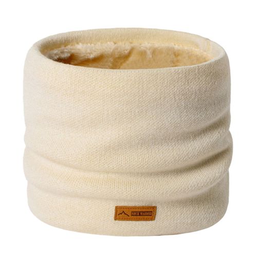 Guêtre De Cou D'hiver Pour Hommes Et Femmes, Écharpe À Boucle Circulaire De Couleur Unie, Doublure Polaire Épaisse, Écharpe En Tricot-Beige