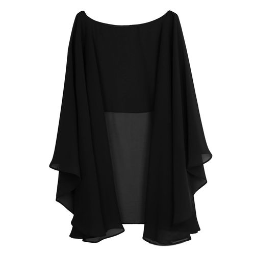 Châle En Mousseline De Soie Pour Femmes, Couleur Unie, Ourlet Irrégulier, Col Rond, Robe À Bretelles, Pull Fin, Châle, Accessoires De Mode-Noir