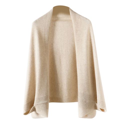 Châle Tricoté Sans Col Pour Femmes, Manches Longues, Ouvert Sur Le Devant, Couleur Unie, Manteau, Coupe Ample, Cape Tricotée-Beige