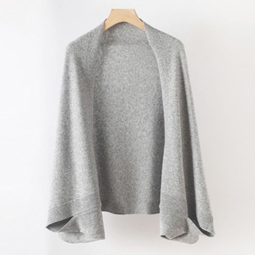 Châle Tricoté Sans Col Pour Femmes, Manches Longues, Ouvert Sur Le Devant, Couleur Unie, Manteau, Coupe Ample, Cape Tricotée-Gris Clair