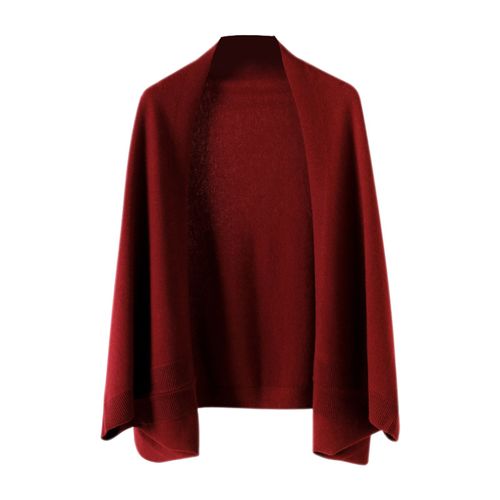 Châle Tricoté Sans Col Pour Femmes, Manches Longues, Ouvert Sur Le Devant, Couleur Unie, Manteau, Coupe Ample, Cape Tricotée-Rouge