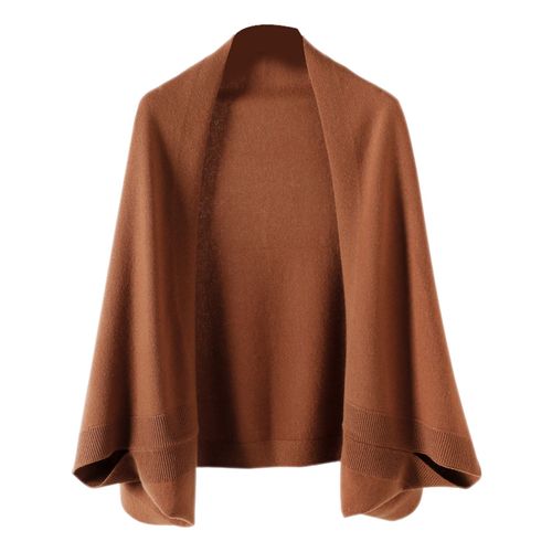 Châle Tricoté Sans Col Pour Femmes, Manches Longues, Ouvert Sur Le Devant, Couleur Unie, Manteau, Coupe Ample, Cape Tricotée-Caramel
