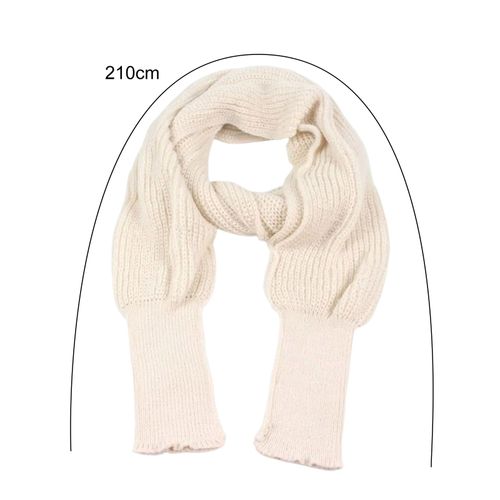 Écharpe Châle Tricoté Avec Manches Femmes Automne Hiver Couleur Unie Longue Écharpe En Tricot Style Littéraire Décontracté Écharpe Châle Élastique-210 Cm Beige