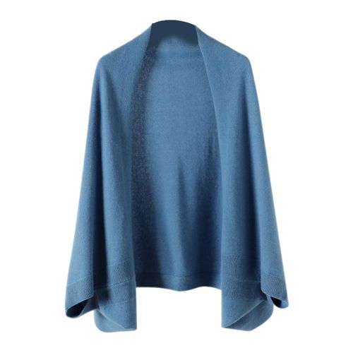 Châle Tricoté Sans Col Pour Femmes, Manches Longues, Ouvert Sur Le Devant, Couleur Unie, Manteau, Coupe Ample, Cape Tricotée-Bleu