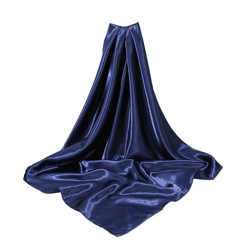 Châle En Satin Pour Femmes, Couleur Unie, Imitation Soie Douce, Lisse, Léger, Respirant, Pour Les Fêtes De Voyage Quotidiennes-Bleu Marine