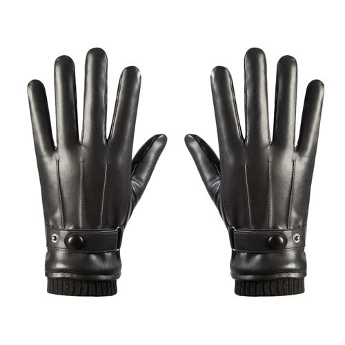 1 Paire De Gants En Simili Cuir Pour Adultes, Gants Chauds D'hiver Doublés En Peluche Avec Bracelet Réglable, Gants Thermiques Antidérapants Pour Écran Tactile, Textos, Conduite De Moto-C