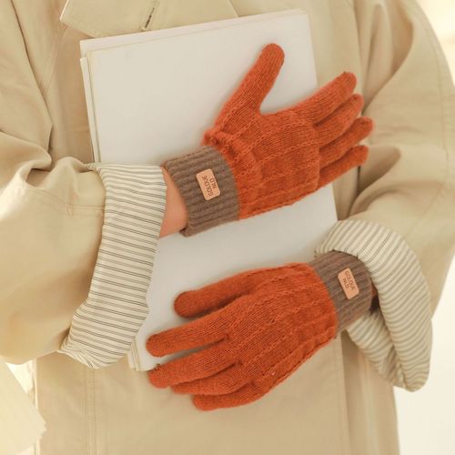 1 Paire De Gants D'hiver Pour Femmes, Jacquard Épais En Peluche Tricotée À Cinq Doigts Pour Écran Tactile, Unisexe, Antidérapants Par Temps Froid, Conduite, Golf, Ski, Patinage-Caramel