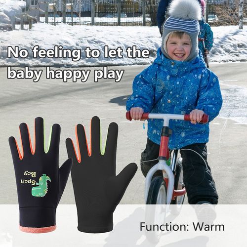 1 Paire De Gants D'hiver Pour Enfants, Gants De Sport Imperméables Pour Écran Tactile De 3 À 15 Ans, Haute Élasticité, Motif De Dinosaure Réfléchissant, Gants De Ski Pour Jouer En Plein Air-S Noir