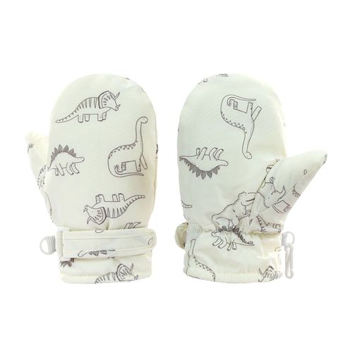 1 Paire De Mitaines D'hiver Pour Enfants, Doublure Épaisse En Peluche, Coupe-Vent, Dinosaure De Dessin Animé, Gants D'extérieur Pour Temps Froid, Sangle De Fixation Réglable, Gants De Ski Antidérapants-Beige L