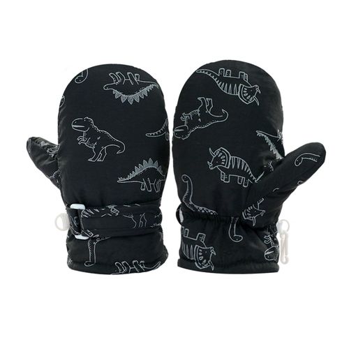 1 Paire De Mitaines D'hiver Pour Enfants, Doublure Épaisse En Peluche, Coupe-Vent, Dinosaure De Dessin Animé, Gants D'extérieur Pour Temps Froid, Sangle De Fixation Réglable, Gants De Ski Antidérapants-Noir M