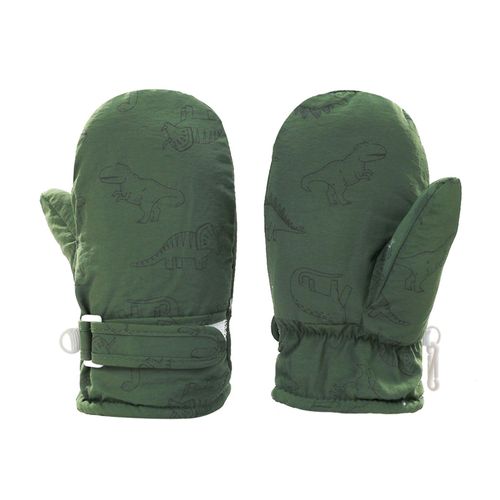 1 Paire De Mitaines D'hiver Pour Enfants, Doublure Épaisse En Peluche, Coupe-Vent, Dinosaure De Dessin Animé, Gants D'extérieur Pour Temps Froid, Sangle De Fixation Réglable, Gants De Ski Antidérapants-Vert Armée S