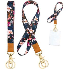 ChenQuanSarl-Lot De 2 Lanières Longues Pour Poignet - Avec Anneau En Métal - Pour Porte-Badge, Téléphone Portable, Clés, Portefeuille, Carte De Travail (Fleur), Comme Montré Sur L'Image., 2Cm*15Cm
