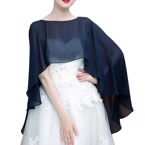 Châle De Mariage Transparent, Couleur Unie, Mousseline De Soie, Beau, Respirant, Ultra-Mince, Protection Solaire, Anti-Uv, Manteau D'été Pour Fête-Bleu Marine