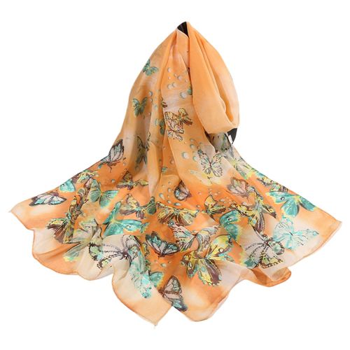 Châle Décoratif En Mousseline De Soie, Respirant, Ultra Fin, Long, Doux, Imprimé Papillon, Écharpe, Accessoires Décontractés-Orange