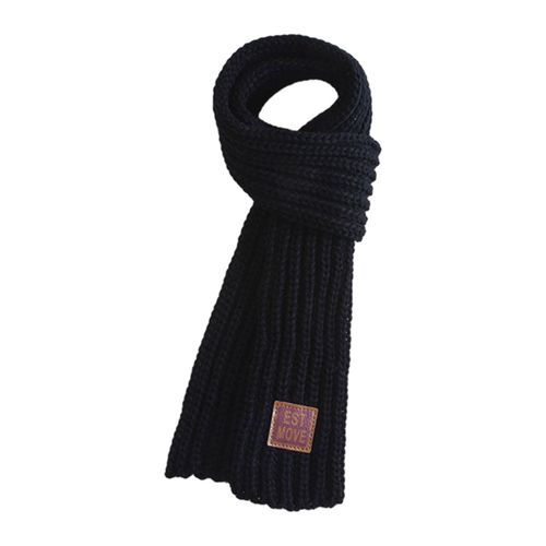 Écharpe D'hiver Pour Bébé Tricotée, Épaisse, Élastique, Douce, Couleur Unie, Unisexe, Chaude, Résistante Au Froid, Anti-Rétrécissement, Protection Du Cou Pour Enfants-Noir