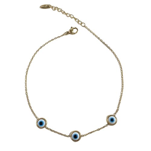 Etoilier Bracelet Cheville Femme En Alliage, Chaine De Cheville Avec Pendentif Triple Oeil En Résine Dorée, Bijou Élégant Pour Fête, Plage Et Usage Quotidien