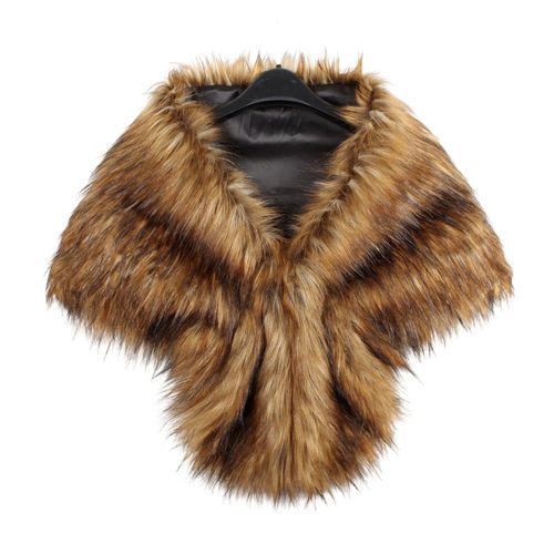 Châle En Fourrure Artificielle Pour Femme, Couleur Unie, Épais, Chaud, Résistant Au Froid, Manteau De Cape, Châle De Fête Formelle, Automne Et Hiver-Tanné