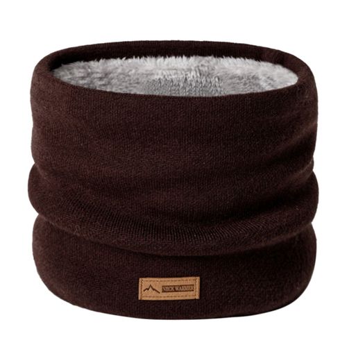 Guêtre De Cou D'hiver Pour Hommes Et Femmes, Écharpe À Boucle Circulaire De Couleur Unie, Doublure Polaire Épaisse, Écharpe En Tricot-Café