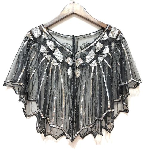 Châle De Bal Pour Femmes, Décor De Paillettes Perlées, Transparent, Court, Col En V, Épaules Fines, Doux, Respirant, Léger, Pour Bal De Promo, Mariage, Banquet, Dame-Noir Argenté