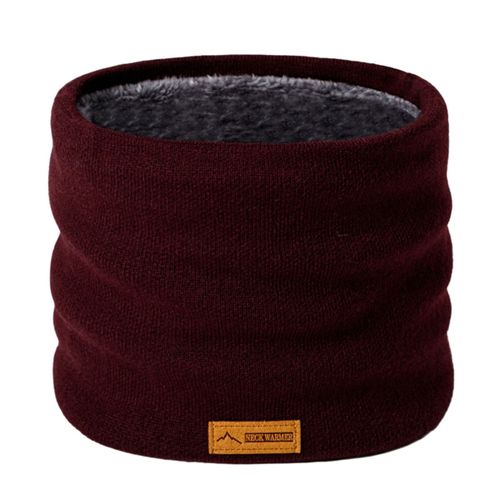 Guêtre De Cou D'hiver Pour Hommes Et Femmes, Écharpe À Boucle Circulaire De Couleur Unie, Doublure Polaire Épaisse, Écharpe En Tricot-Vin Rouge