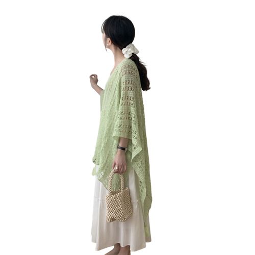 Châle en tricot pour femmes, Style ethnique, couleur unie, cape tressée creuse avec décor de réfrigérateur, châle drapé, accessoire pour robe de Cocktail-Vert