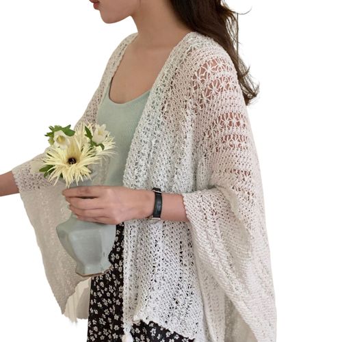 Châle en tricot pour femmes, Style ethnique, couleur unie, cape tressée creuse avec décor de réfrigérateur, châle drapé, accessoire pour robe de Cocktail-Blanc