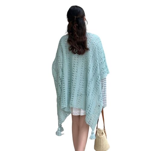Châle en tricot pour femmes, Style ethnique, couleur unie, cape tressée creuse avec décor de réfrigérateur, châle drapé, accessoire pour robe de Cocktail-Bleu