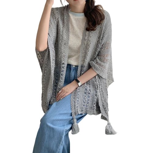 Châle en tricot pour femmes, Style ethnique, couleur unie, cape tressée creuse avec décor de réfrigérateur, châle drapé, accessoire pour robe de Cocktail-Gris