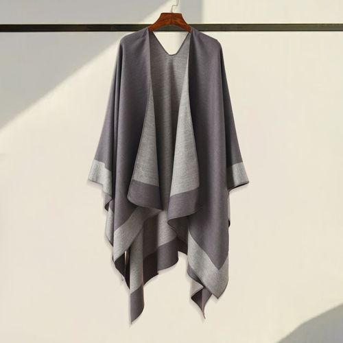 Châle Chaud Pour Femme, Cape Double Face Ouverte Sur Le Devant, Avec Contraste De Couleurs, Plusieurs Façons De Porter Un Pull Poncho, Automne Et Hiver-Gris
