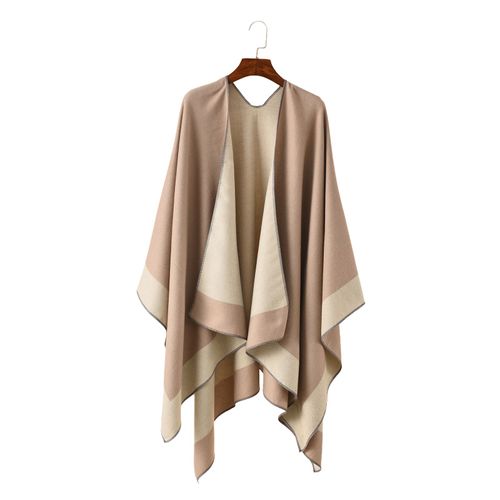 Châle Chaud Pour Femme, Cape Double Face Ouverte Sur Le Devant, Avec Contraste De Couleurs, Plusieurs Façons De Porter Un Pull Poncho, Automne Et Hiver-Kaki