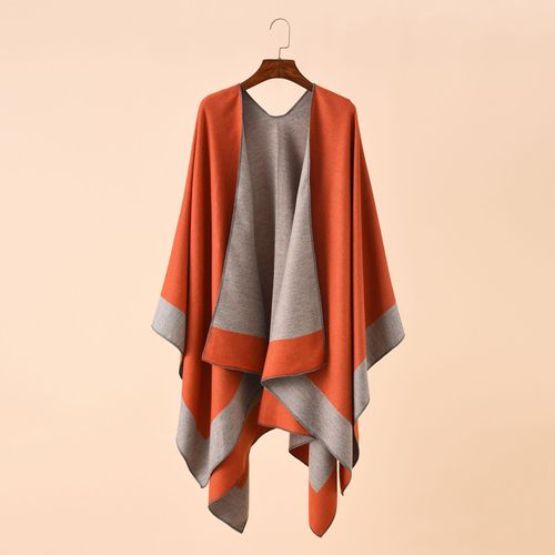 Châle Chaud Pour Femme, Cape Double Face Ouverte Sur Le Devant, Avec Contraste De Couleurs, Plusieurs Façons De Porter Un Pull Poncho, Automne Et Hiver-Orange