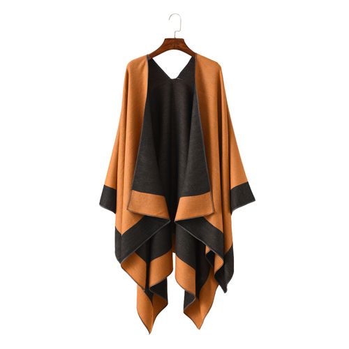 Châle Chaud Pour Femme, Cape Double Face Ouverte Sur Le Devant, Avec Contraste De Couleurs, Plusieurs Façons De Porter Un Pull Poncho, Automne Et Hiver-Orange Foncé